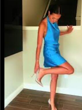 Aritzia Satin Halter Mini Dress in Bright Blue